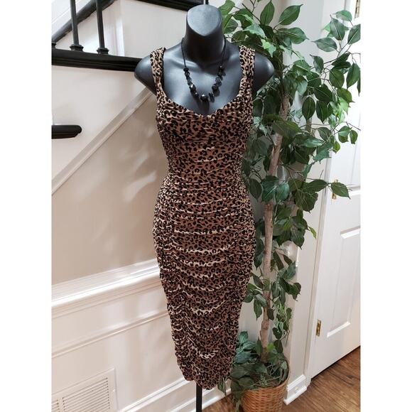 Majorelle Tabitha Womens Black Brown Animal Print Sleeveless Midi Dress Medium - Picture 1 of 12